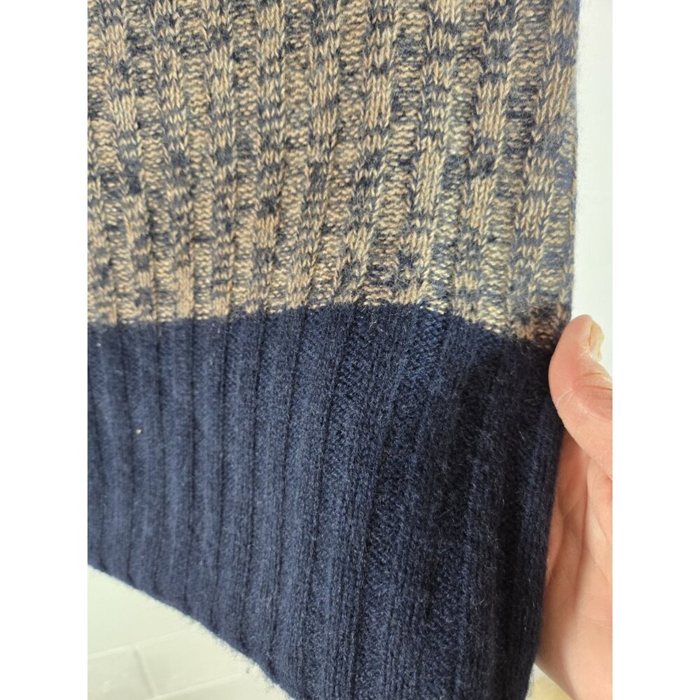 360 Cashmere Zena Turtleneck Navy Tan Colorblock Womens Sweater M - Picture 3 of 8